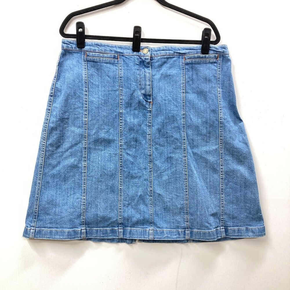 Vintage Jones‎ Sport Blue Jean Denim Skirt, Size 16 Stretch A-Line Knee Length